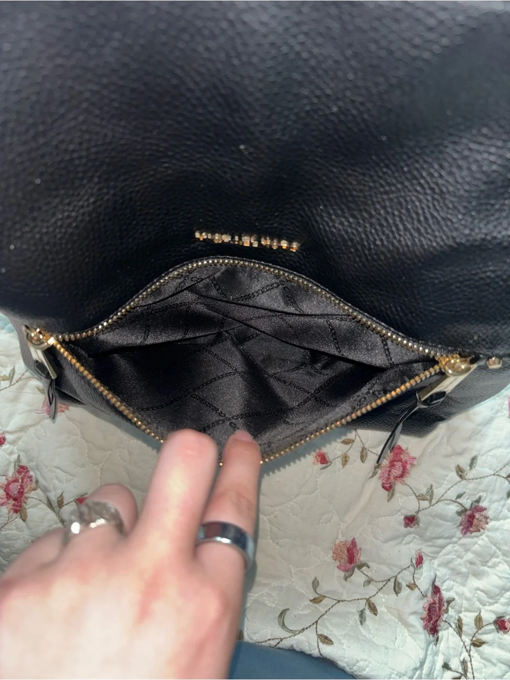 Michael Kors Black Pebbled Leather Backpack with Gold Accents